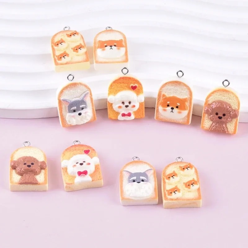 Resin Art Handmade - 10 Stück niedliche Toast-Hund-Harzanhänger, Cartoon-Tier-Charms, DIY-Bastelbedarf