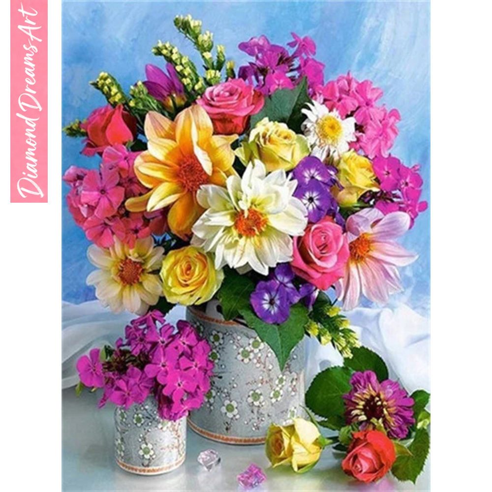 Resin Art With Rose - Vollständiges Diamant-Mosaik Blumen 5D Diamantmalerei Rosen-Vase