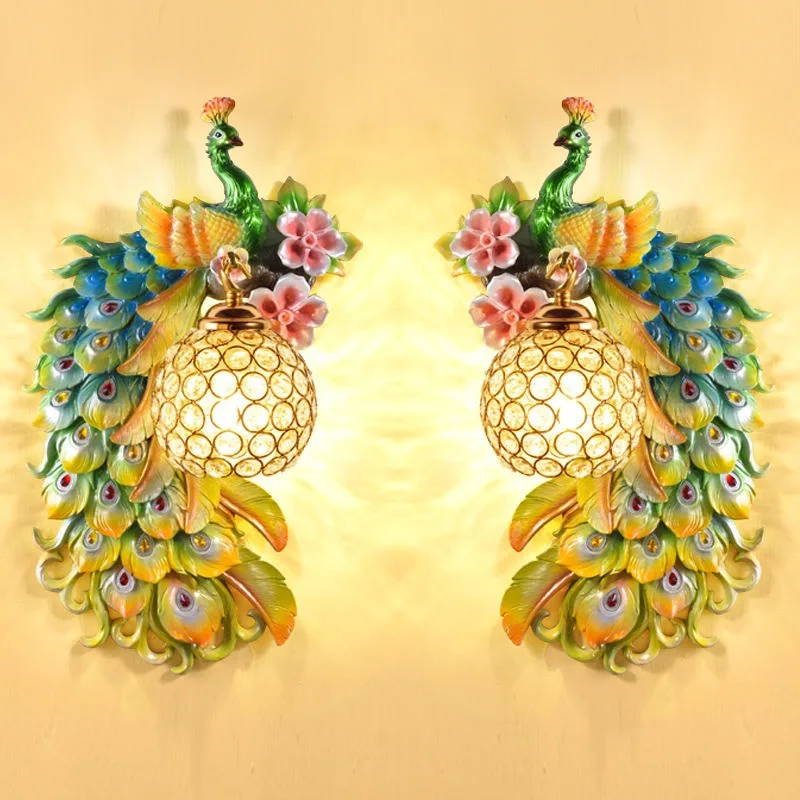 Background Resin Art - Vintage Pfau Wand Lampen Wohnzimmer Schlafzimmer