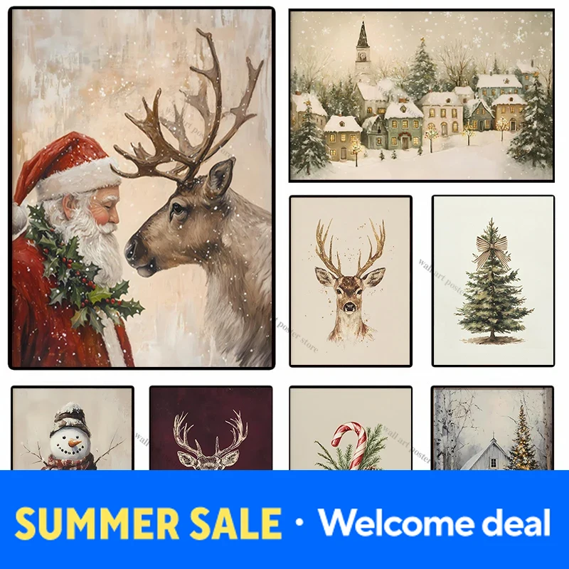 Resin Art Quotes - 2026 Weihnachts-Wandkunst-Poster Vintage Feiertags-Prints Rot &